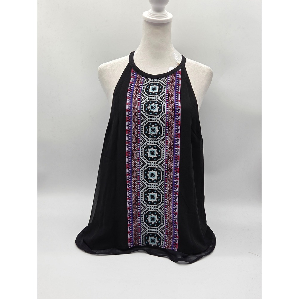 Pale Sky Women's XS Black Geometric Print Halter Tank Top NWT 101-546